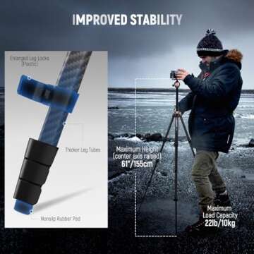 NEEWER LT35 Carbon Fiber Travel Tripod - Lightweight & Versatile