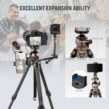 NEEWER LT35 Carbon Fiber Travel Tripod - Lightweight & Versatile