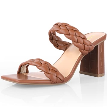 Leevar Braided Sandals for Women - Stylish Square Toe Braided Heels for Women - Nude Womens Braided ...