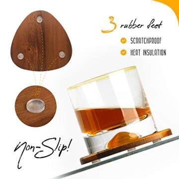 Roonin Mid Century Modern Decor Coasters - MCM Decor - Modern Coaster for Gift Ornaments Home Office - Walnut Coasters for Drink (Set of 4)