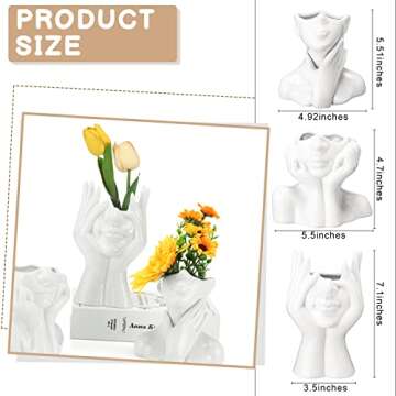 Sieral 3 Pcs Ceramic Face Vase Female Form Flower Modern Body Vase for Decor with Head Half Body Bus...