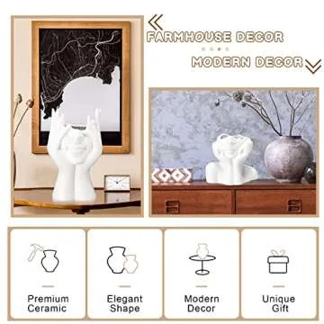Sieral 3 Pcs Ceramic Face Vase Female Form Flower Modern Body Vase for Decor with Head Half Body Bust Centerpiece for Table Shelf Home Bedroom Room Office(Small,White)(Small,White)