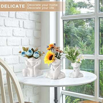 Sieral 3 Pcs Ceramic Face Vase Female Form Flower Modern Body Vase for Decor with Head Half Body Bust Centerpiece for Table Shelf Home Bedroom Room Office(Small,White)(Small,White)