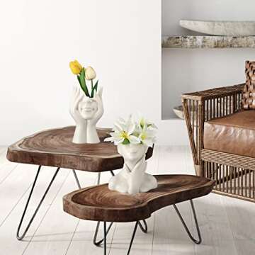 Sieral 3 Pcs Ceramic Face Vase Female Form Flower Modern Body Vase for Decor with Head Half Body Bust Centerpiece for Table Shelf Home Bedroom Room Office(Small,White)(Small,White)