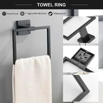 TQKAG Durable 6-Piece Bathroom Hardware Set in Black