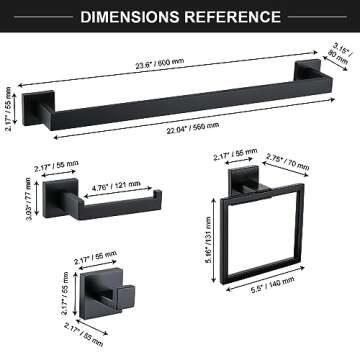 TQKAG Durable 6-Piece Bathroom Hardware Set in Black