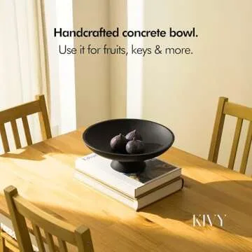 KIVY Concrete Fruit Bowl for Kitchen Counter - Large Decorative Bowl for Home Decor - Modern Key Bowl for Entryway Table - Pedestal Bowl - Decorative Bowls for Home Decor - Black Fruit Bowl Decor