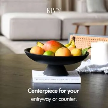 KIVY Concrete Fruit Bowl for Kitchen Counter - Large Decorative Bowl for Home Decor - Modern Key Bowl for Entryway Table - Pedestal Bowl - Decorative Bowls for Home Decor - Black Fruit Bowl Decor