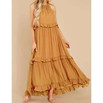R.Vivimos Womens Summer Dress Cotton Sleeveless Halter Layered Ruffles Casual Boho Flowy Maxi Dress ...