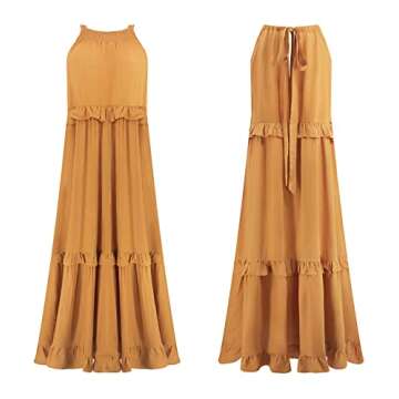 R.Vivimos Womens Summer Dress Cotton Sleeveless Halter Layered Ruffles Casual Boho Flowy Maxi Dress (X-Large, Yellow)
