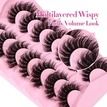 JIMIRE D Curl Faux Mink Lashes Fluffy Cat Eye 20MM Long Dramatic Mink Lashes Bulk Wispy Full Volume False Eyelashes 7 Pairs Pack