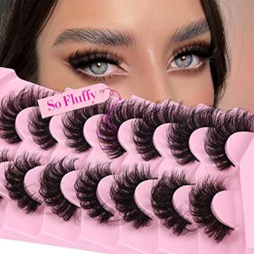 JIMIRE D Curl Faux Mink Lashes Fluffy Cat Eye 20MM Long Dramatic Mink Lashes Bulk Wispy Full Volume False Eyelashes 7 Pairs Pack