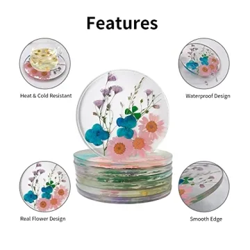 Drink Coasters with Real Floral Designs - Unique Kitchen Set