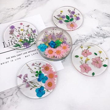 Drink Coasters with Real Floral Designs - Unique Kitchen Set