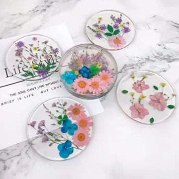 Drink Coasters with Real Floral Designs - Unique Kitchen Set