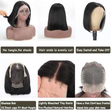 Ebbfurln Bob Wig Human Hair, 13x4 HD Lace Front Wigs Human Hair Frontal Wigs Human Hair 150% Density Brazilian Hair Straight Bob Wig Human Hair Pre Plucked with Baby Hair (Bob Wig, 10 Inch)