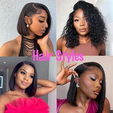 Ebbfurln Bob Wig Human Hair, 13x4 HD Lace Front Wigs Human Hair Frontal Wigs Human Hair 150% Density Brazilian Hair Straight Bob Wig Human Hair Pre Plucked with Baby Hair (Bob Wig, 10 Inch)