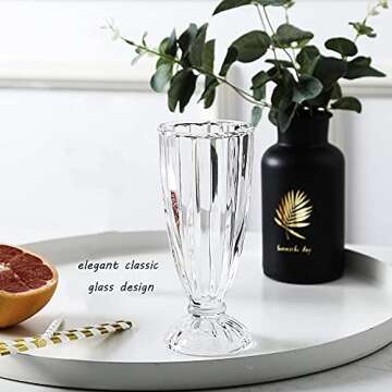 Cedilis 6 Pack Milkshake Glass with 6 Long Metal Spoons, Old Fashioned Soda Glasses, Fountain Classic Glass for Ice Cream, Clear, 12oz