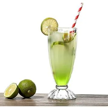 Cedilis 6 Pack Milkshake Glass with 6 Long Metal Spoons, Old Fashioned Soda Glasses, Fountain Classic Glass for Ice Cream, Clear, 12oz