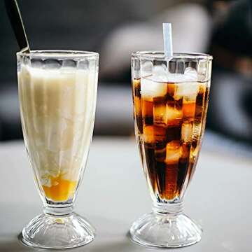 Cedilis 6 Pack Milkshake Glass with 6 Long Metal Spoons, Old Fashioned Soda Glasses, Fountain Classic Glass for Ice Cream, Clear, 12oz