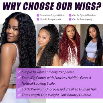 24 Inch Deep Wave Lace Frontal Wigs Human Hair 13x4 HD Lace Front Wigs for Black Women Long Side Part Human Hair Wig Pre Plucked with Baby Hair Natural Black