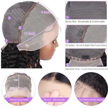 24 Inch Deep Wave Lace Frontal Wigs Human Hair 13x4 HD Lace Front Wigs for Black Women Long Side Part Human Hair Wig Pre Plucked with Baby Hair Natural Black