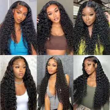 24 Inch Deep Wave Lace Frontal Wigs Human Hair 13x4 HD Lace Front Wigs for Black Women Long Side Part Human Hair Wig Pre Plucked with Baby Hair Natural Black