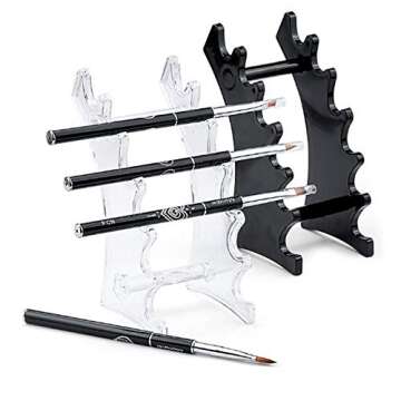 RAYNAG Set of 2 Pen Display Holder Acrylic Stands, Nail/Makeup/Art Brush Rack Organizer Holder, Clear and Black, 6-Layer Stand