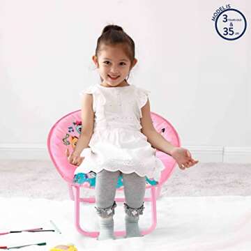 Idea Nuova Gabby's Dollhouse Toddler 19” Folding Saucer™ Chair with Cushion and Metal Frame, Ages 3+