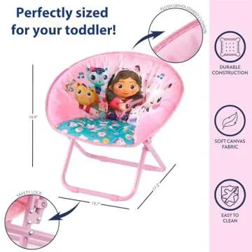 Idea Nuova Gabby's Dollhouse Toddler 19” Folding Saucer™ Chair with Cushion and Metal Frame, Ages 3+