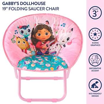 Idea Nuova Gabby's Dollhouse Toddler 19” Folding Saucer™ Chair with Cushion and Metal Frame, Ages 3+