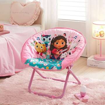 Idea Nuova Gabby's Dollhouse Toddler 19” Folding Saucer™ Chair with Cushion and Metal Frame, Ages 3+