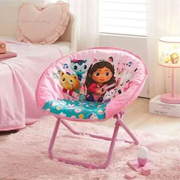 Idea Nuova Gabby's Dollhouse Toddler 19” Folding Saucer™ Chair with Cushion and Metal Frame, Ages 3+