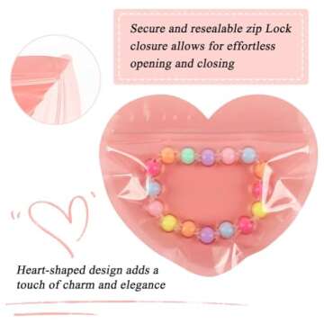 100pcs Small Bags for Small Business, 3.5x5 inch Heart-Shaped Jewelry Bags Clear Mylar Ziplock Baggies Cute Packaging Supplies for Bracelets Sample