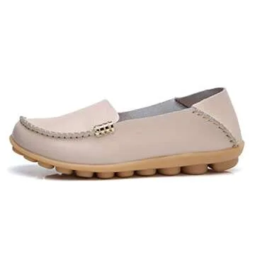 VenusCelia Women's Natural Comfort Walking Flat Loafer - Stylish Beige Slip-ons for Everyday Wear