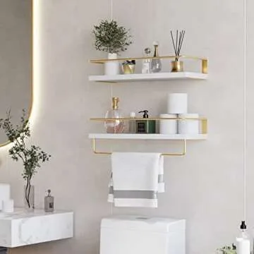 Onlysky Floating Shelves Set with Golden Towel Rack