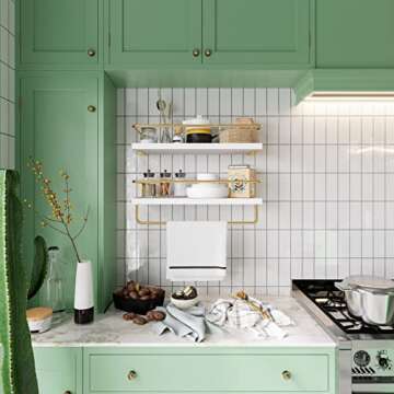 Onlysky Floating Shelves Set with Golden Towel Rack