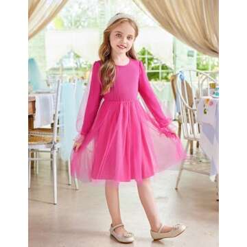 Arshiner Girls Pink Valentines Dress Toddler Tulle Puff Long Sleeves Tutu Dress Fancy Princess Birth...