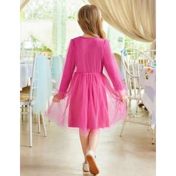 Arshiner Girls Pink Valentines Dress Toddler Tulle Puff Long Sleeves Tutu Dress Fancy Princess Birthday Party Clothes Size 5