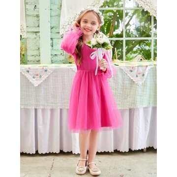 Arshiner Girls Pink Valentines Dress Toddler Tulle Puff Long Sleeves Tutu Dress Fancy Princess Birthday Party Clothes Size 5