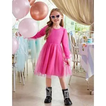 Arshiner Girls Pink Valentines Dress Toddler Tulle Puff Long Sleeves Tutu Dress Fancy Princess Birthday Party Clothes Size 5