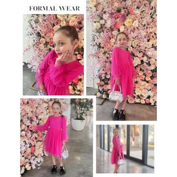 Arshiner Girls Pink Valentines Dress Toddler Tulle Puff Long Sleeves Tutu Dress Fancy Princess Birthday Party Clothes Size 5