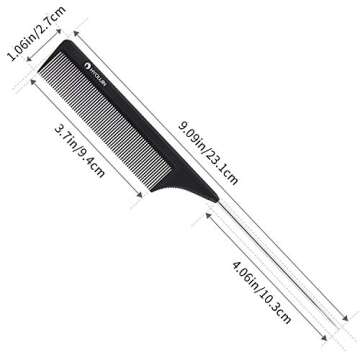 HYOUJIN Carbon Hair Rat Tail Combs Parting Rattail Combs Teasing Fine Tooth Comb Metal Hair Pick Detangling Combs for Women for Curly Hair Black