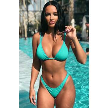 ForBeautyShe Womens Plus Size Bikini High Waisted Swimsuits Two Piece Bathing Suits Tummy Control Swimwear Lake Green XL