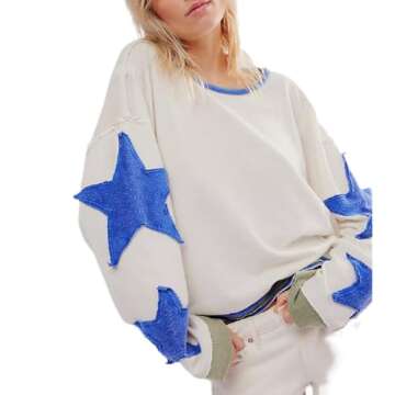 Amiblvowa Oversized Graphic Sweatshirt for Women Y2k Long Sleeve Drop Shoulder Crewneck Shirt Tops P...