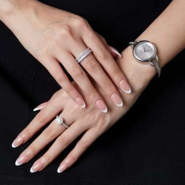 MANITIPS Reusable Handmade Press on Nails Short Almond, MANITIPS White French Tip Manicure Fake Nails with Glue, 12 Sizes - 24 Nail Kit