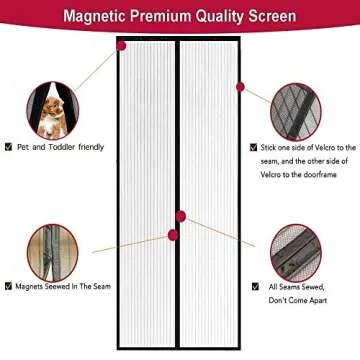 Aloudy Magnetic Screen Door Fits Doors Up to 36" x 98" MAX, Full Frame Velcro Instant Mesh Curtain, Hands Free Bugs Off Door Screen with Magnets
