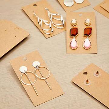 Juvale 200-Pack Kraft Paper Earring Display Cards for Hanging Earrings, Studs, Bulk Jewelry Cards fo...