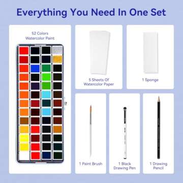 MeiLiang Travel Watercolor Set - 52 Colors with Essential Art Supplies