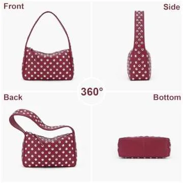 YFGBCX Studded Purses Black Shoulder Bag Y2K Purse for Women Handbag Soft Leather Fall Purse